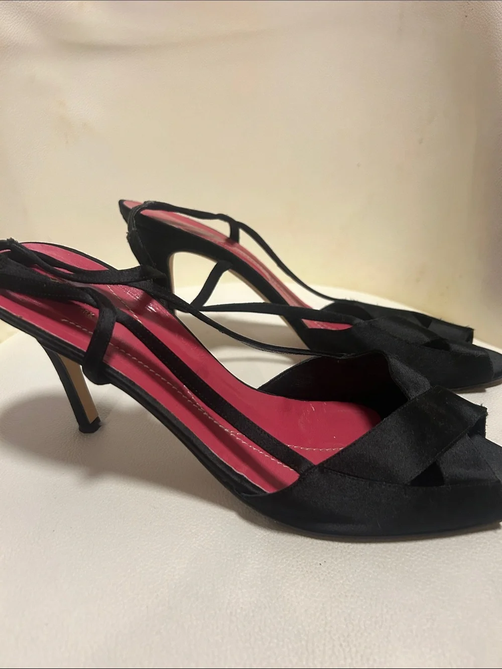 kate spade Black Satin Slingback Heels with Pink Insole